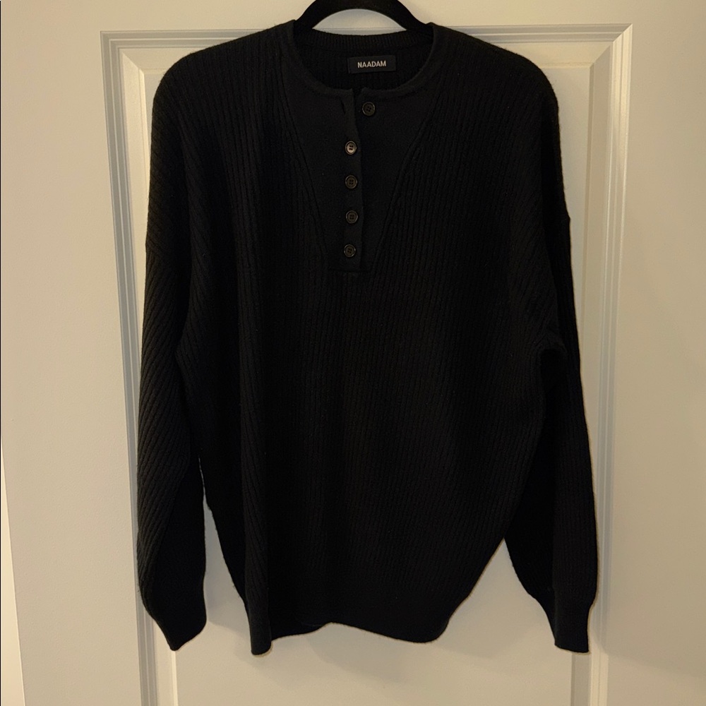 NAADAM Recycled Cashmere Ribbed Henley Sweater